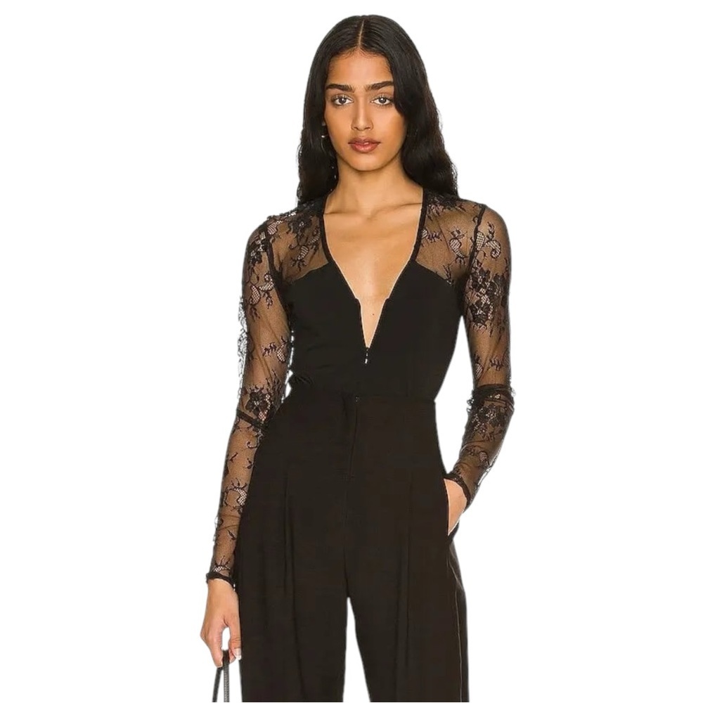 NWT GENERATION LOVE BROOKE LACE COMBO BODYSUIT‎ BLACK  SZ L